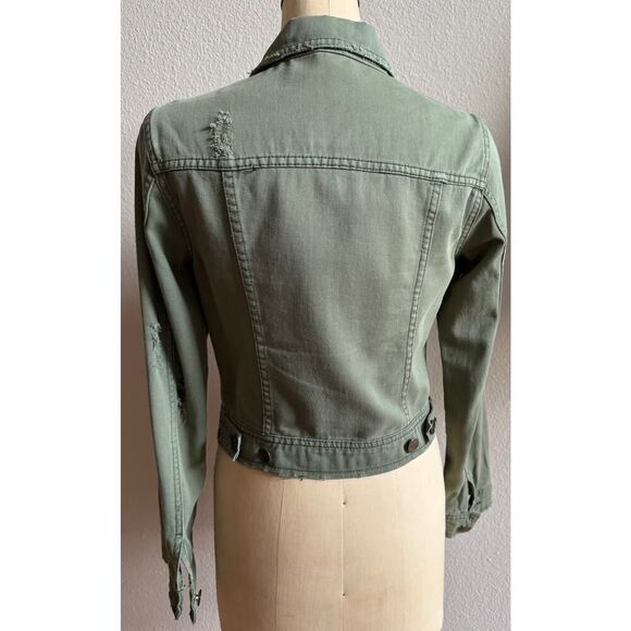 Free People Women's Green Distressed Jean‎ Jacket sz 6 EUC Soft Cotton - Picture 5 of 8